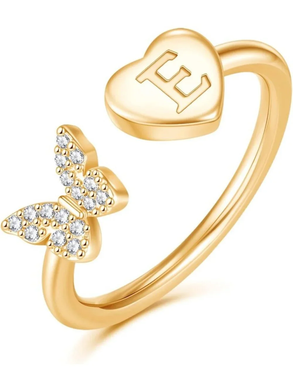 Adjustable Gold Butterfly Initial Ring A-Z for Teen Girls - Perfect Gift Idea!